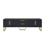 TV Cabinet High-Gloss Engraved Door Storage Gold Handles/Feet