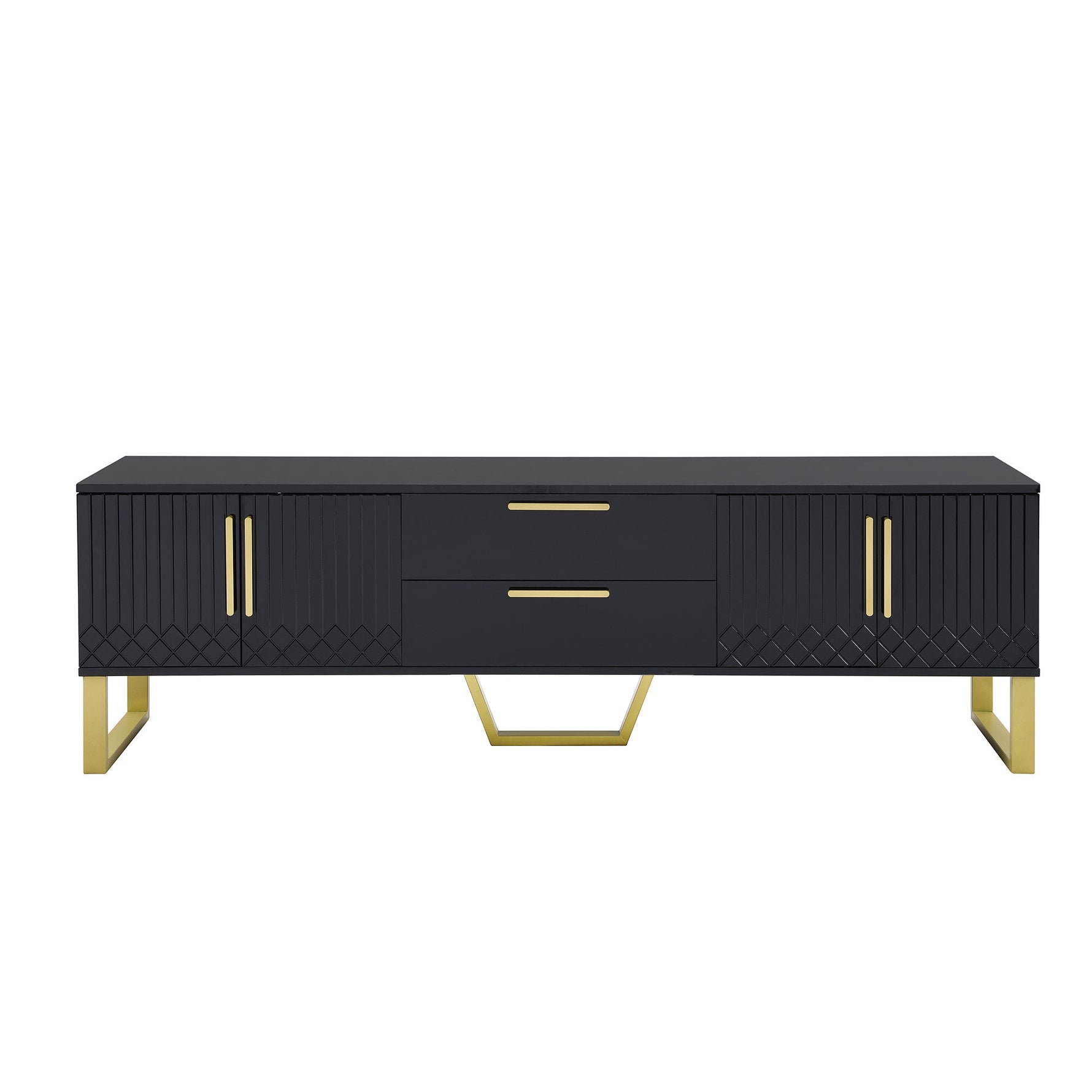 TV Cabinet High-Gloss Engraved Door Storage Gold Handles/Feet