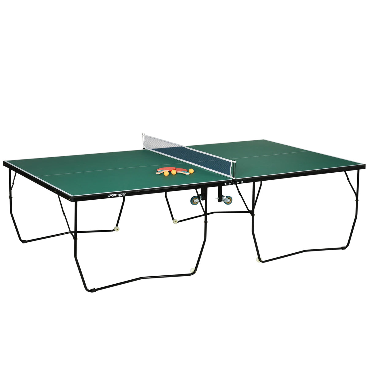 Table Tennis Table, Foldable with Wheels & Set, Steel Green