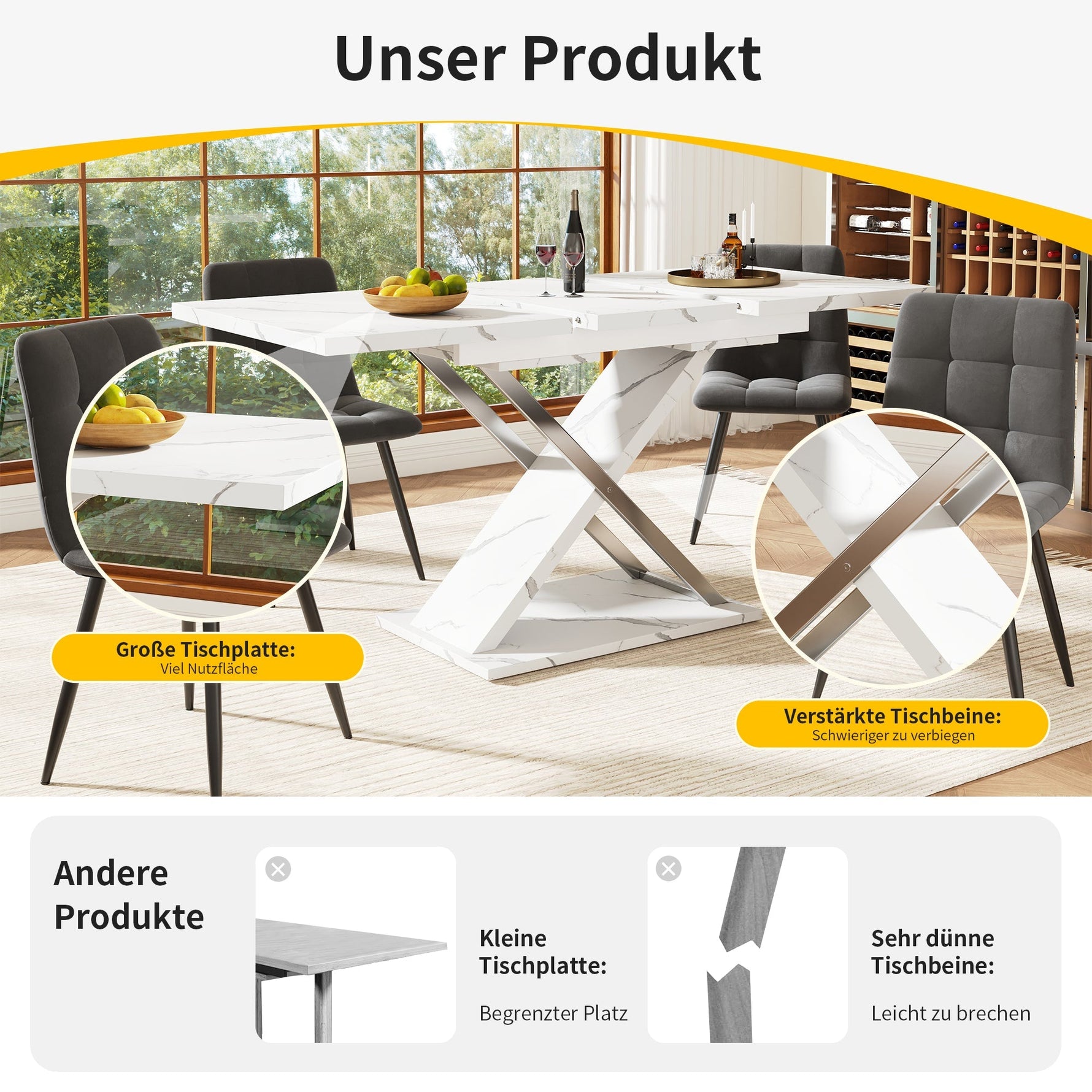 Extendable Dining Table 118-157cm Cross Legs