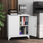 Metal Office Cabinet, Lockable Doors 2-Tier, White