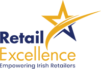 Retail Excellence logo featuring a stylized blue and yellow star with the words 'Retail Excellence' and the tagline 'Empowering Irish Retailers' on a white background.