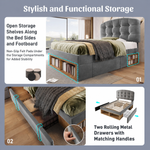 Upholstered Single Bed with Adjustable Headboard, Drawers and Storage, 90x200cm, Grey Velvet
